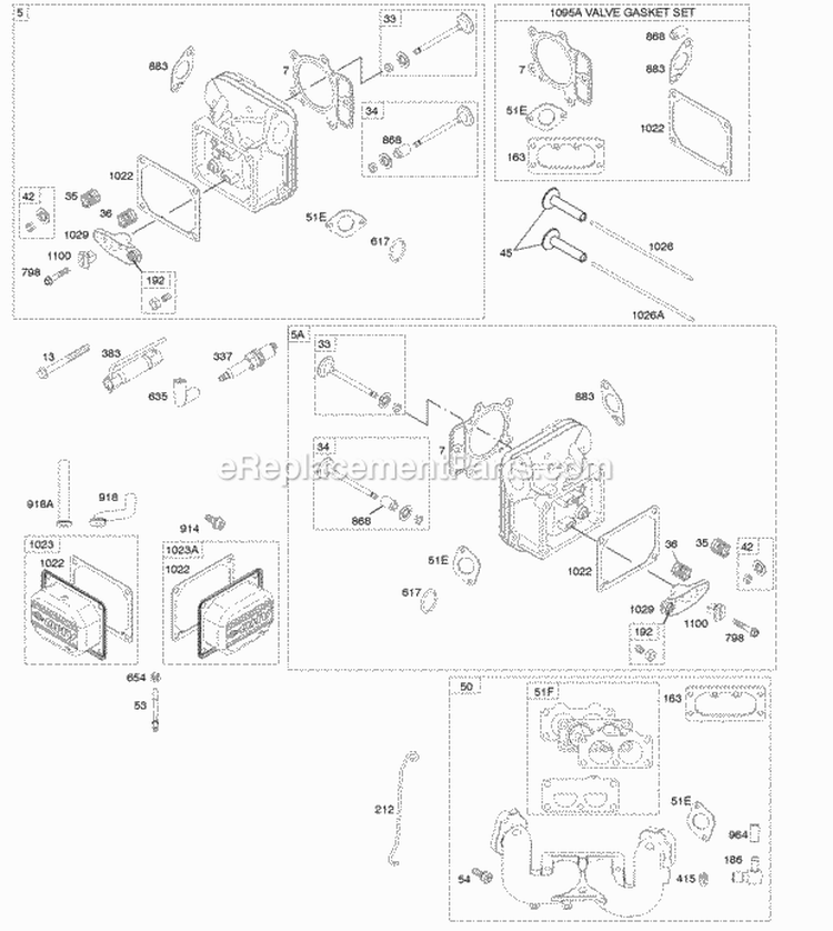 Cylinder Head Gasket Set-Valve Valves Diagram and Parts List for 49M877-0046-G1  Briggs and Stratton Engine